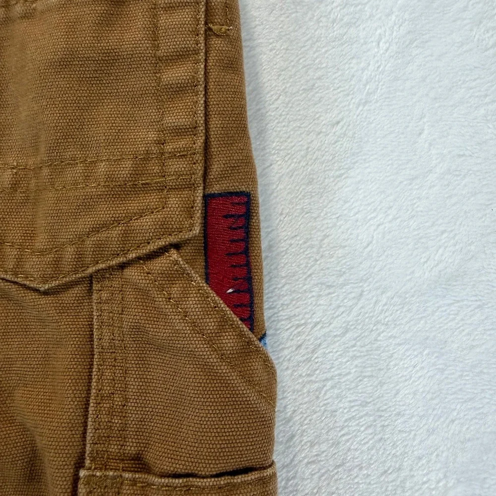 OshKosh Bgosh Brown Canvas Tool Embroidered Flannel Lined Overalls 6-9 Months‎